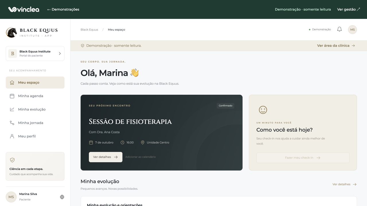 App do paciente da Vinclea no ambiente de demonstração